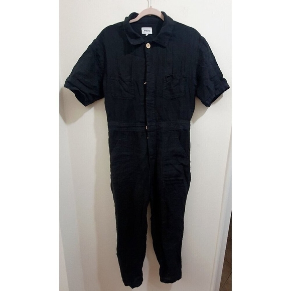 Mate The Label Linen Short Sleeve Black Jumpsuit Size M - Picture 4 of 13